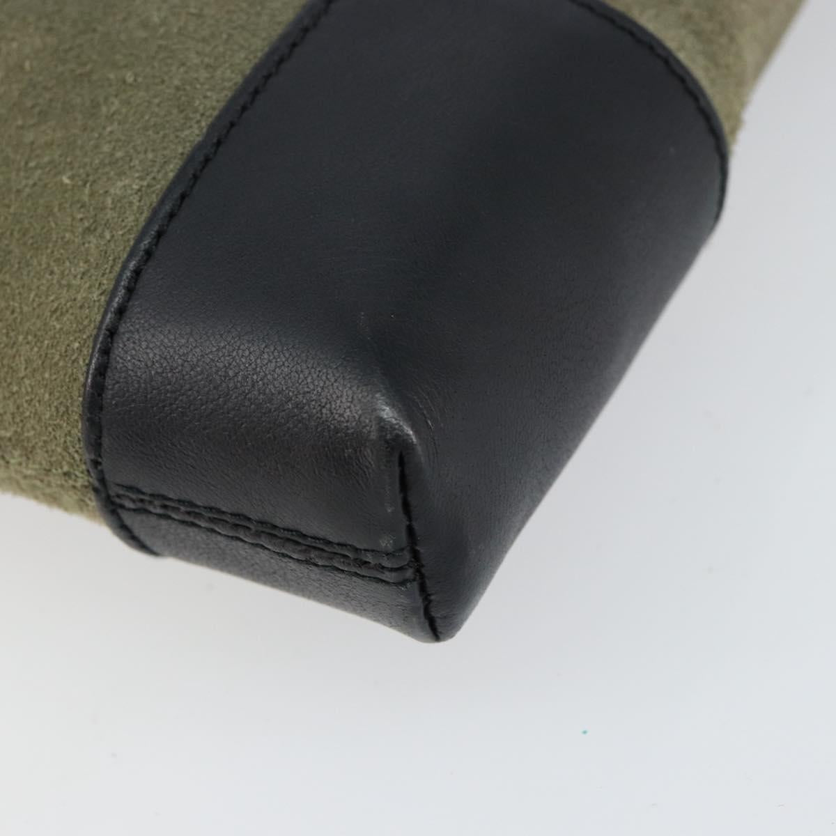 LOEWE Anagram Shoulder Bag Suede Leather Gray Gold Auth 152120