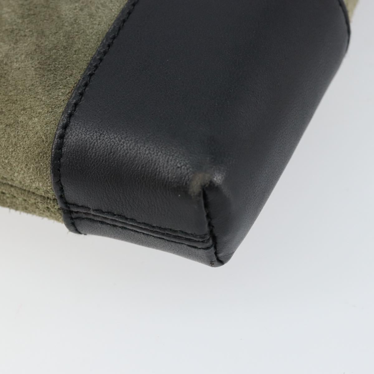 LOEWE Anagram Shoulder Bag Suede Leather Gray Gold Auth 152120