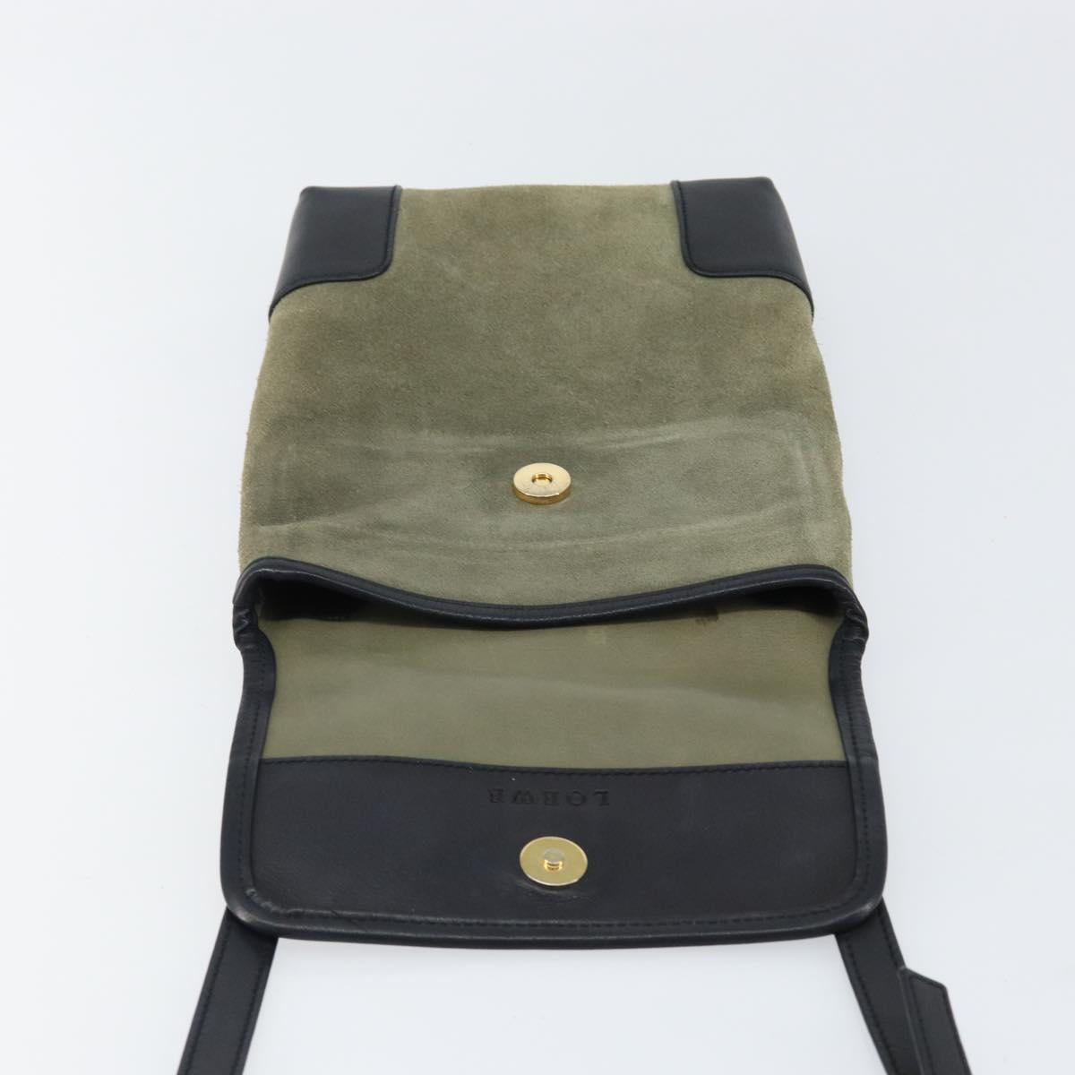 LOEWE Anagram Shoulder Bag Suede Leather Gray Gold Auth 152120