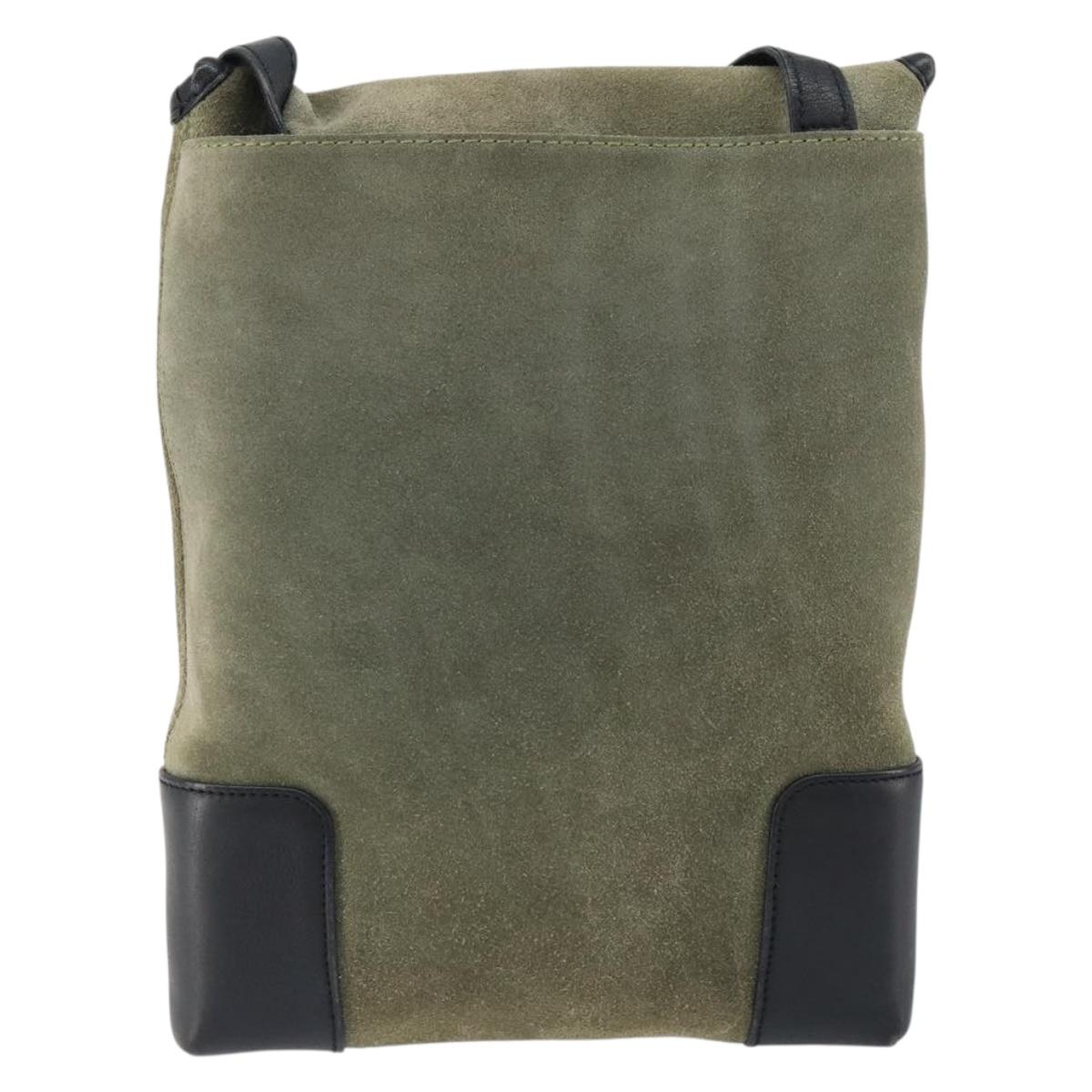 LOEWE Anagram Shoulder Bag Suede Leather Gray Gold Auth 152120