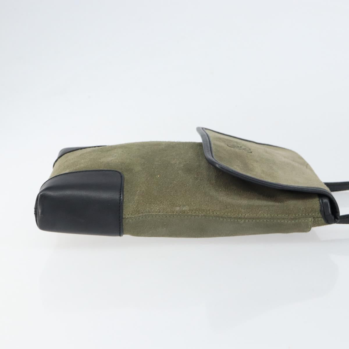 LOEWE Anagram Shoulder Bag Suede Leather Gray Gold Auth 152120