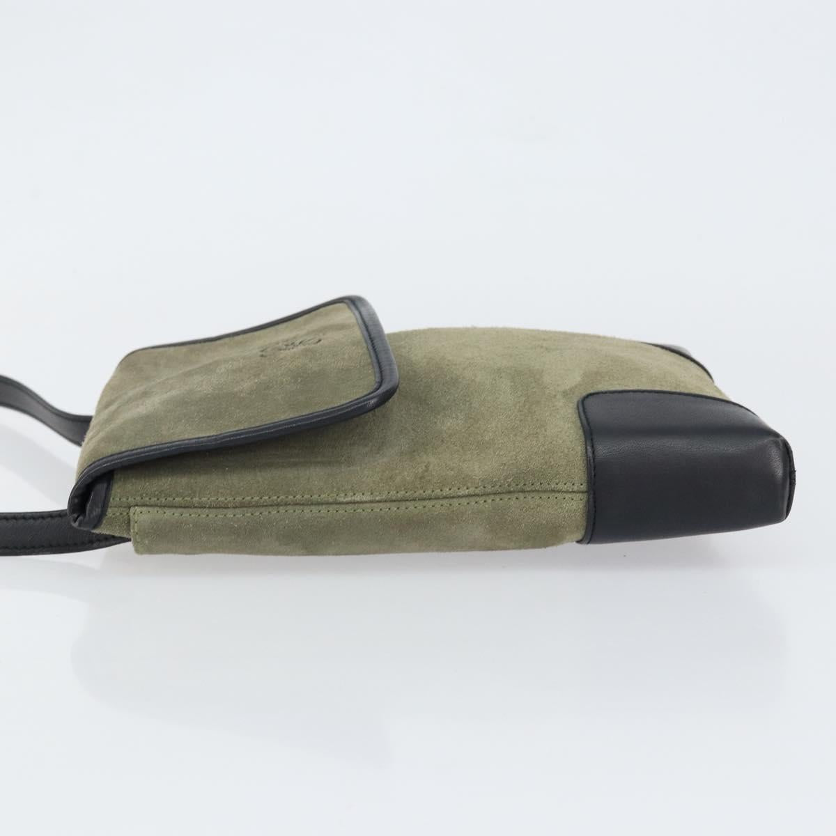 LOEWE Anagram Shoulder Bag Suede Leather Gray Gold Auth 152120