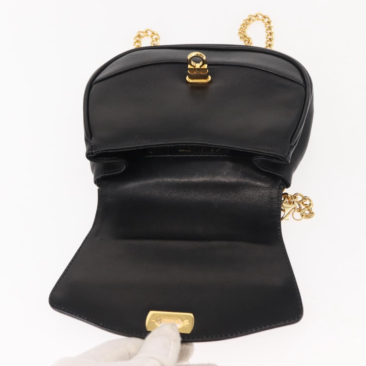 Salvatore Ferragamo Chain Gancini Shoulder Bag Leather Black Gold Auth 152138