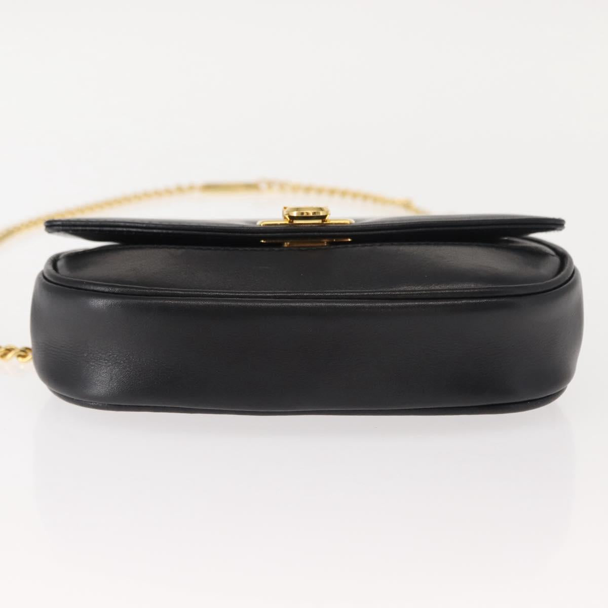 Salvatore Ferragamo Chain Gancini Shoulder Bag Leather Black Gold Auth 152138