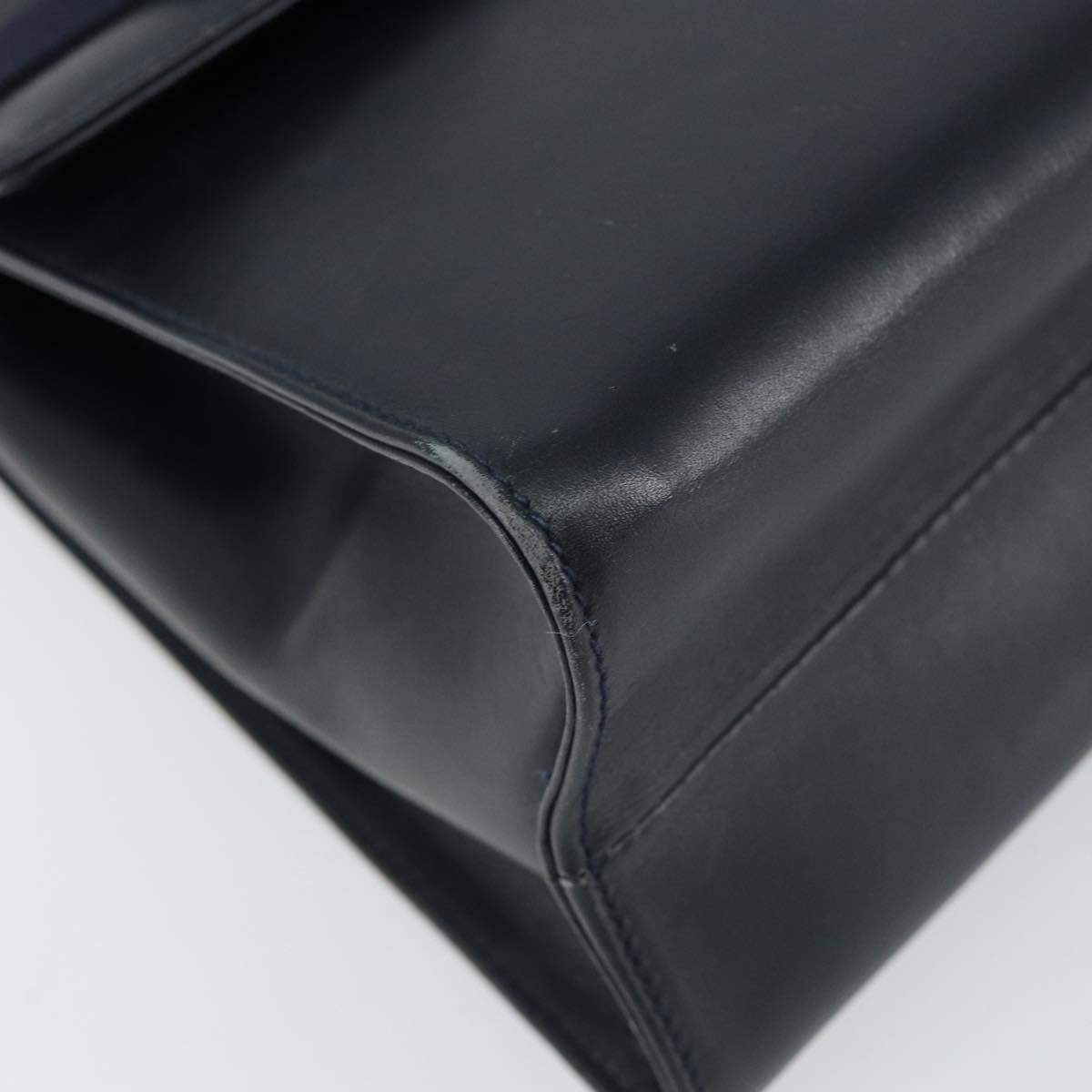 Salvatore Ferragamo Vala Ribbon Hand Bag Leather 2way Navy Gold Auth 152145