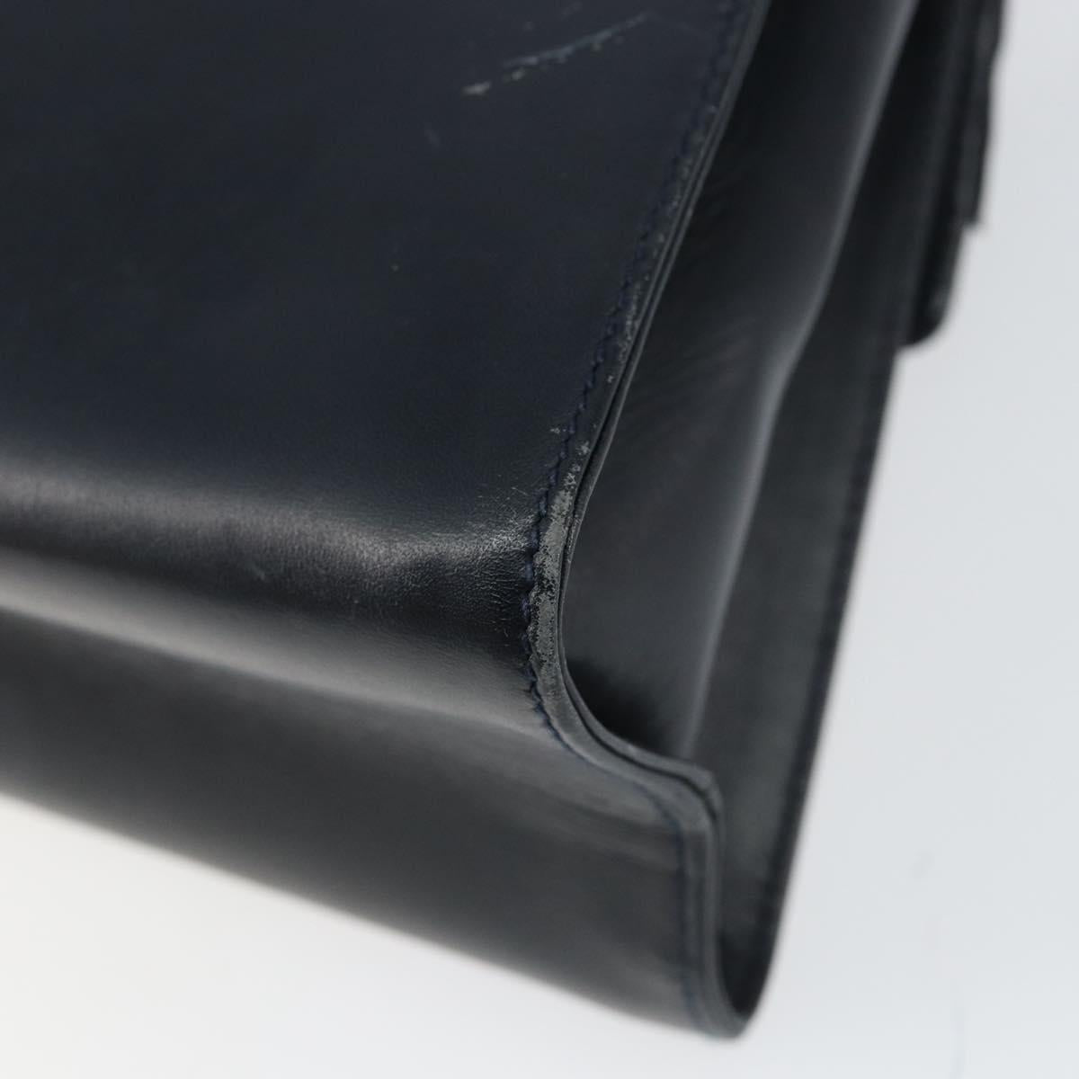 Salvatore Ferragamo Vala Ribbon Hand Bag Leather 2way Navy Gold Auth 152145