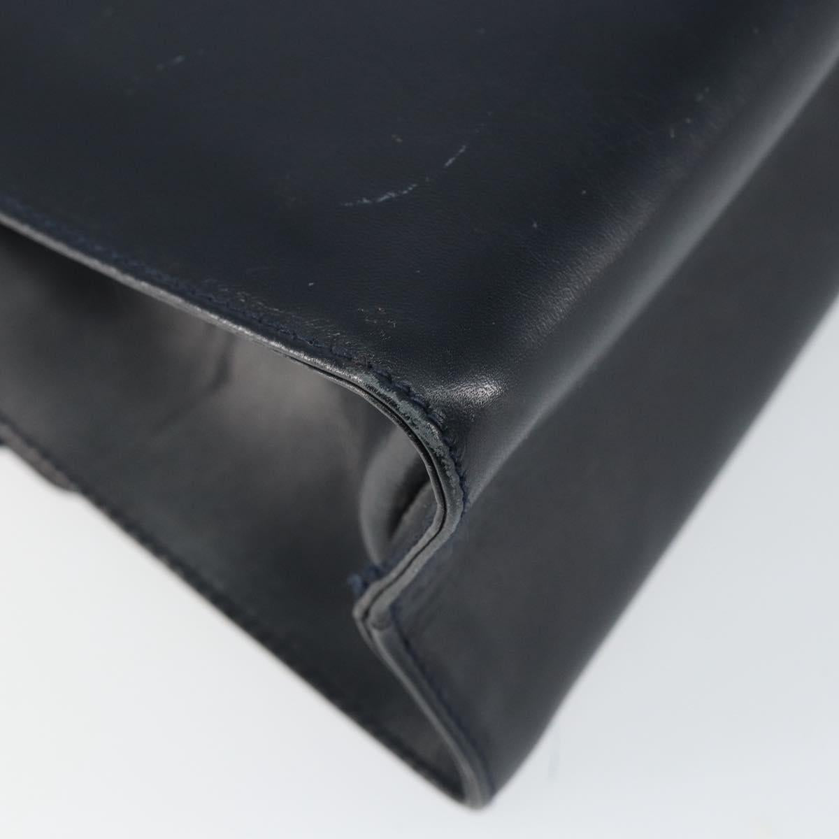 Salvatore Ferragamo Vala Ribbon Hand Bag Leather 2way Navy Gold Auth 152145