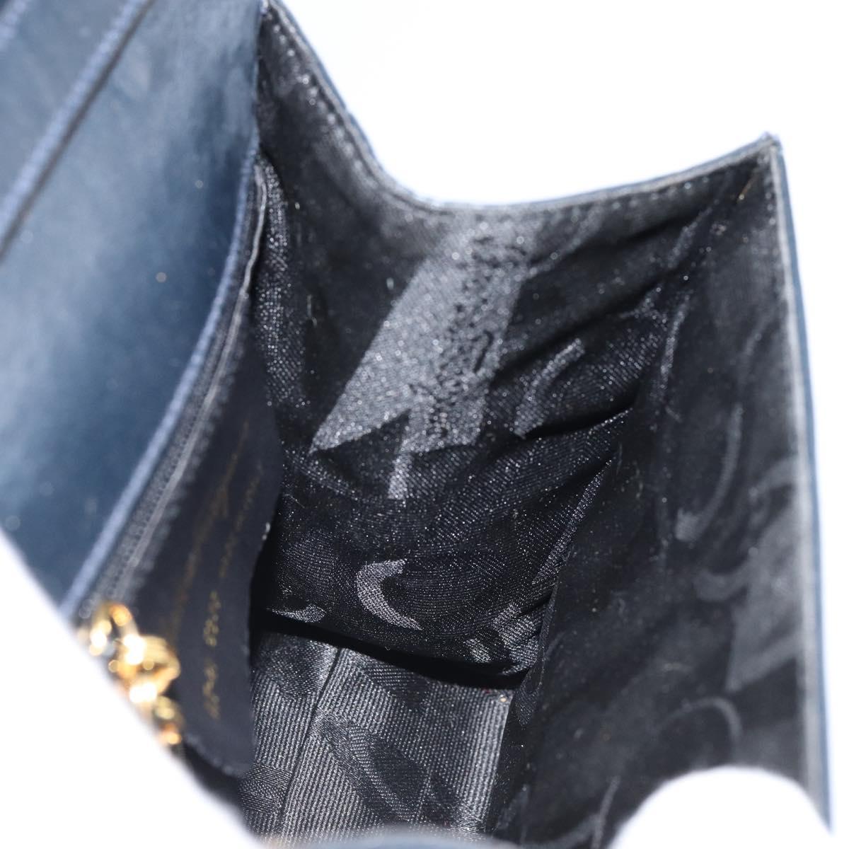 Salvatore Ferragamo Vala Ribbon Hand Bag Leather 2way Navy Gold Auth 152145