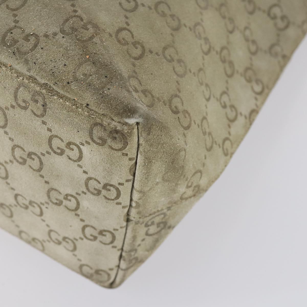 GUCCI Bamboo GG Canvas Hand Bag Suede Beige Silver 001 1705 3006 Auth 152147