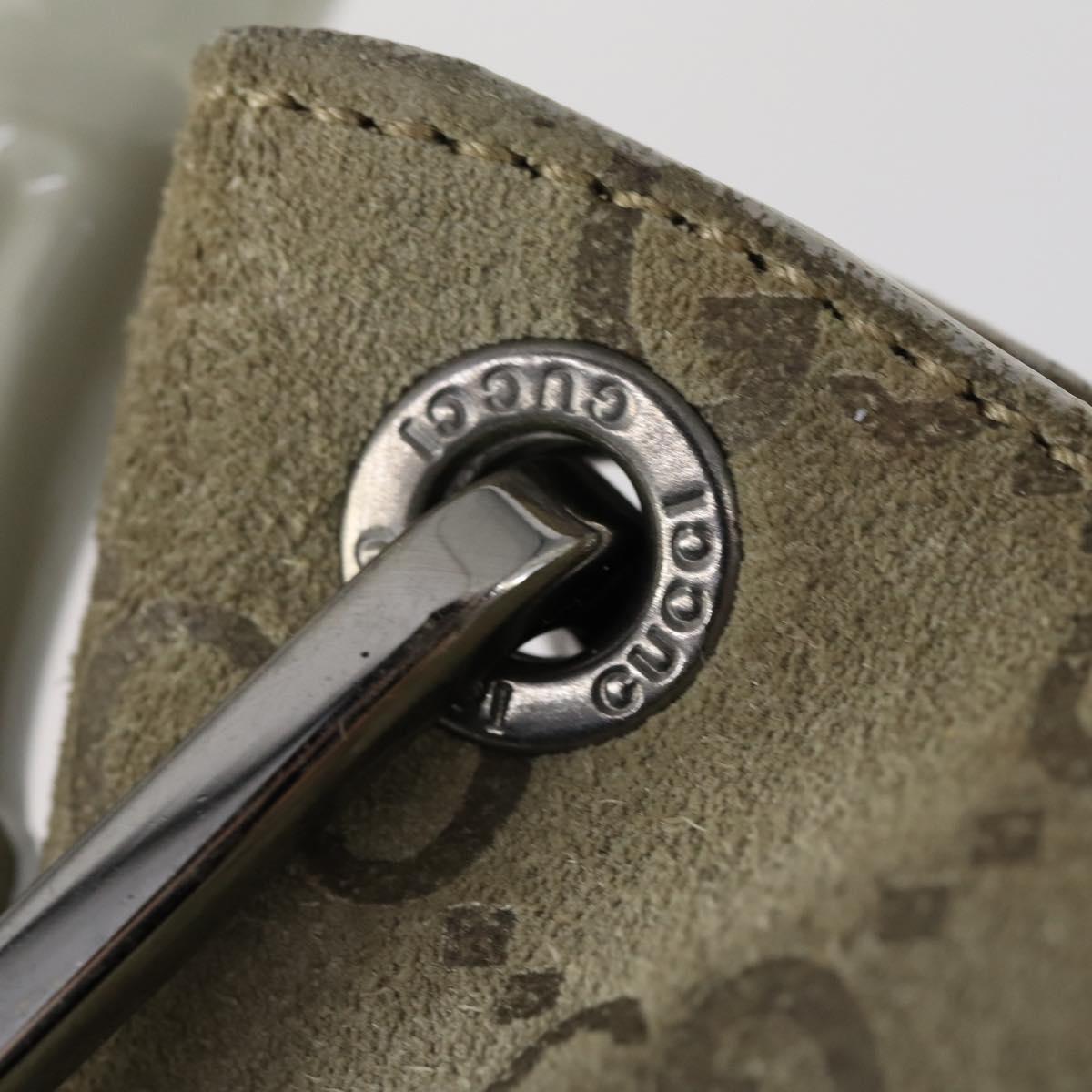 GUCCI Bamboo GG Canvas Hand Bag Suede Beige Silver 001 1705 3006 Auth 152147