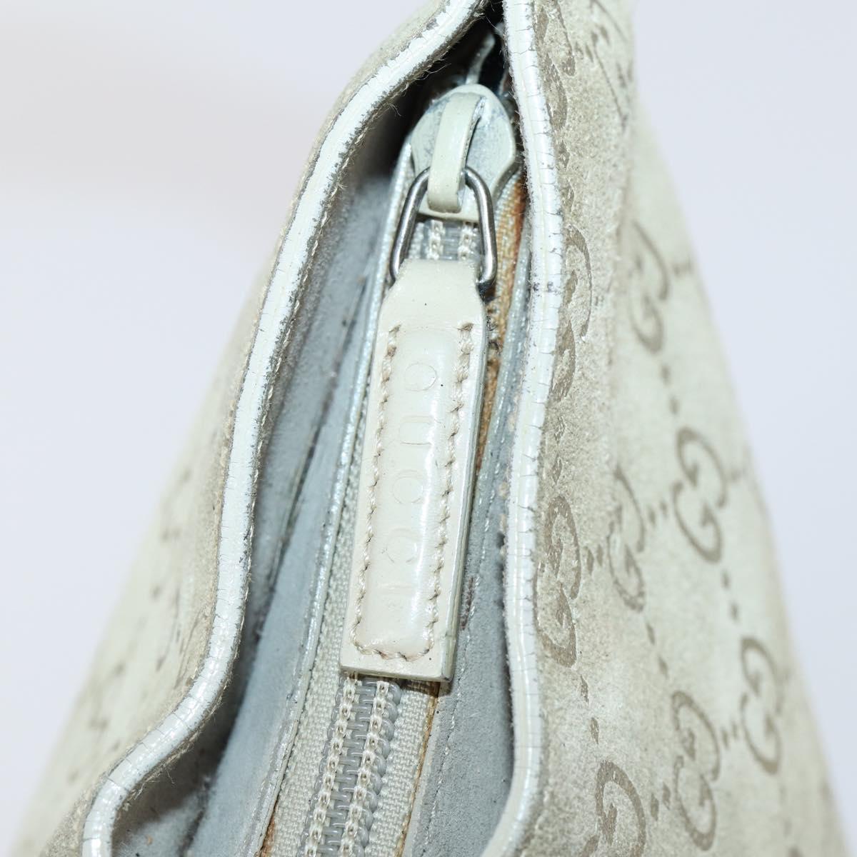 GUCCI Bamboo GG Canvas Hand Bag Suede Beige Silver 001 1705 3006 Auth 152147