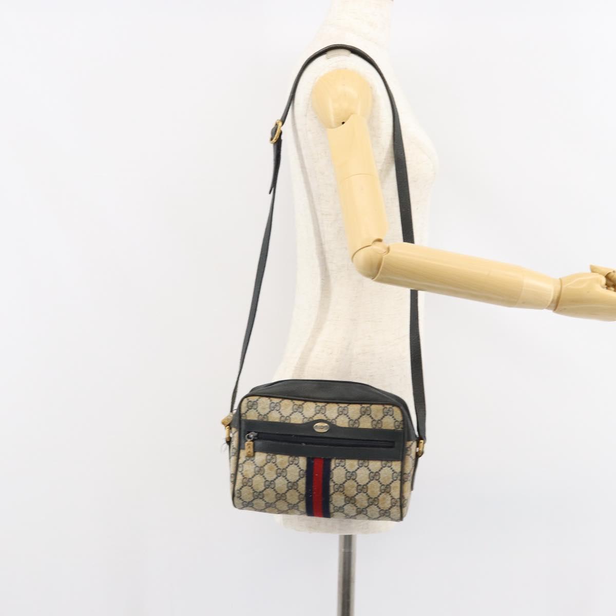 GUCCI GG Supreme Sherry Line Shoulder Bag PVC Navy Gold 68 02 004 Auth 152148