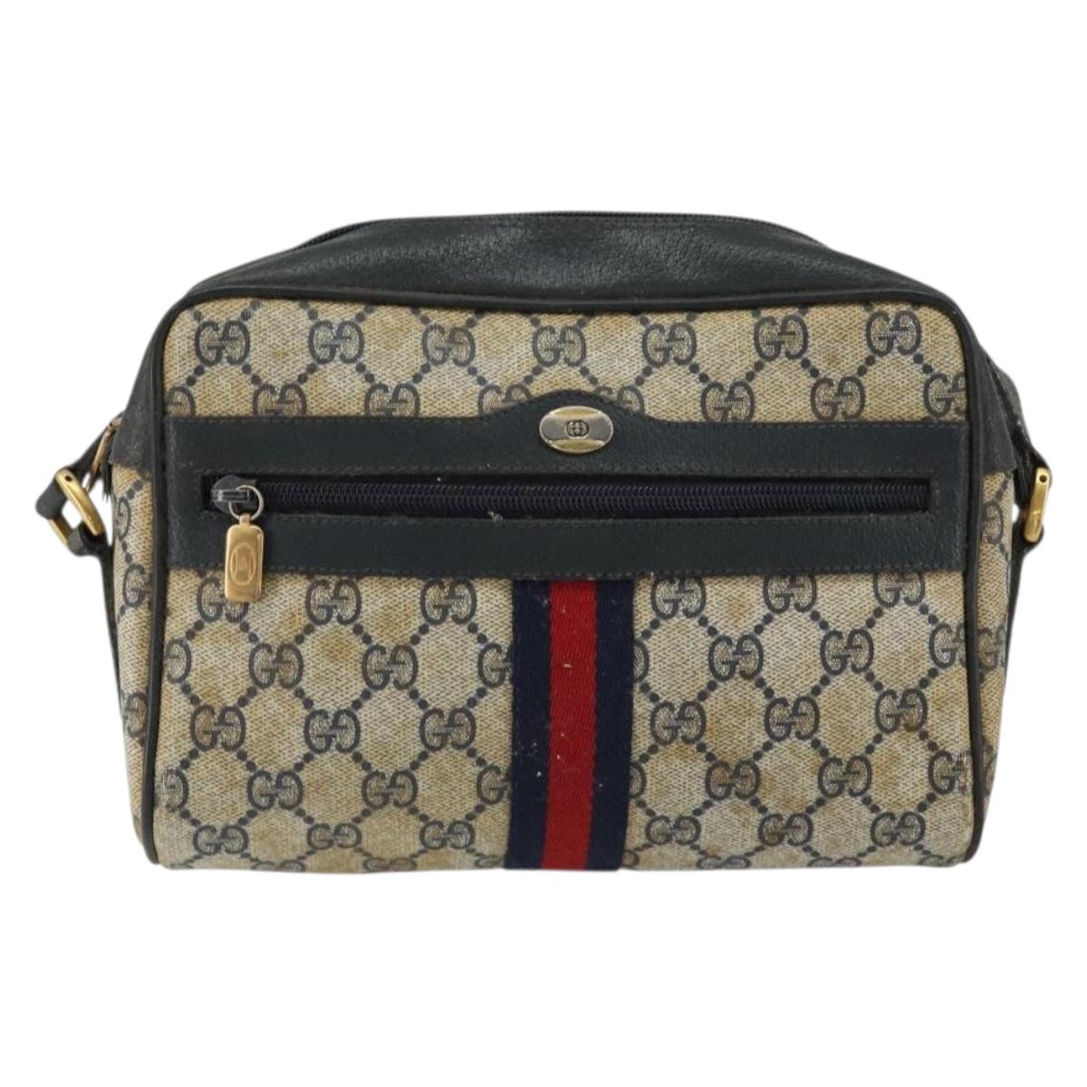 GUCCI GG Supreme Sherry Line Shoulder Bag PVC Navy Gold 68 02 004 Auth 152148