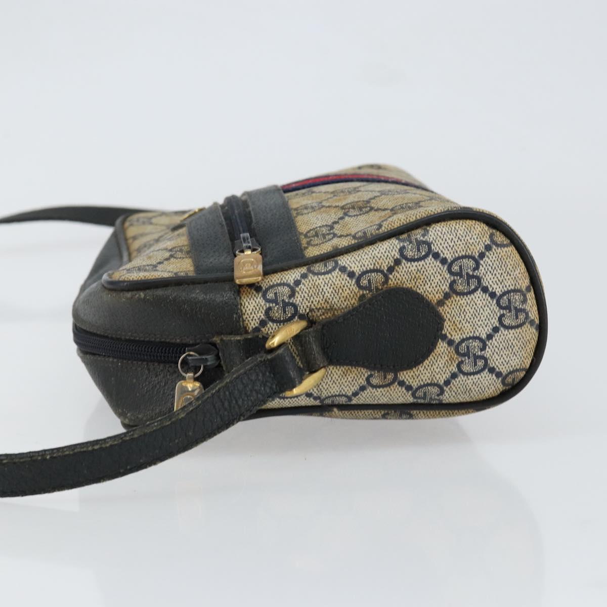 GUCCI GG Supreme Sherry Line Shoulder Bag PVC Navy Gold 68 02 004 Auth 152148