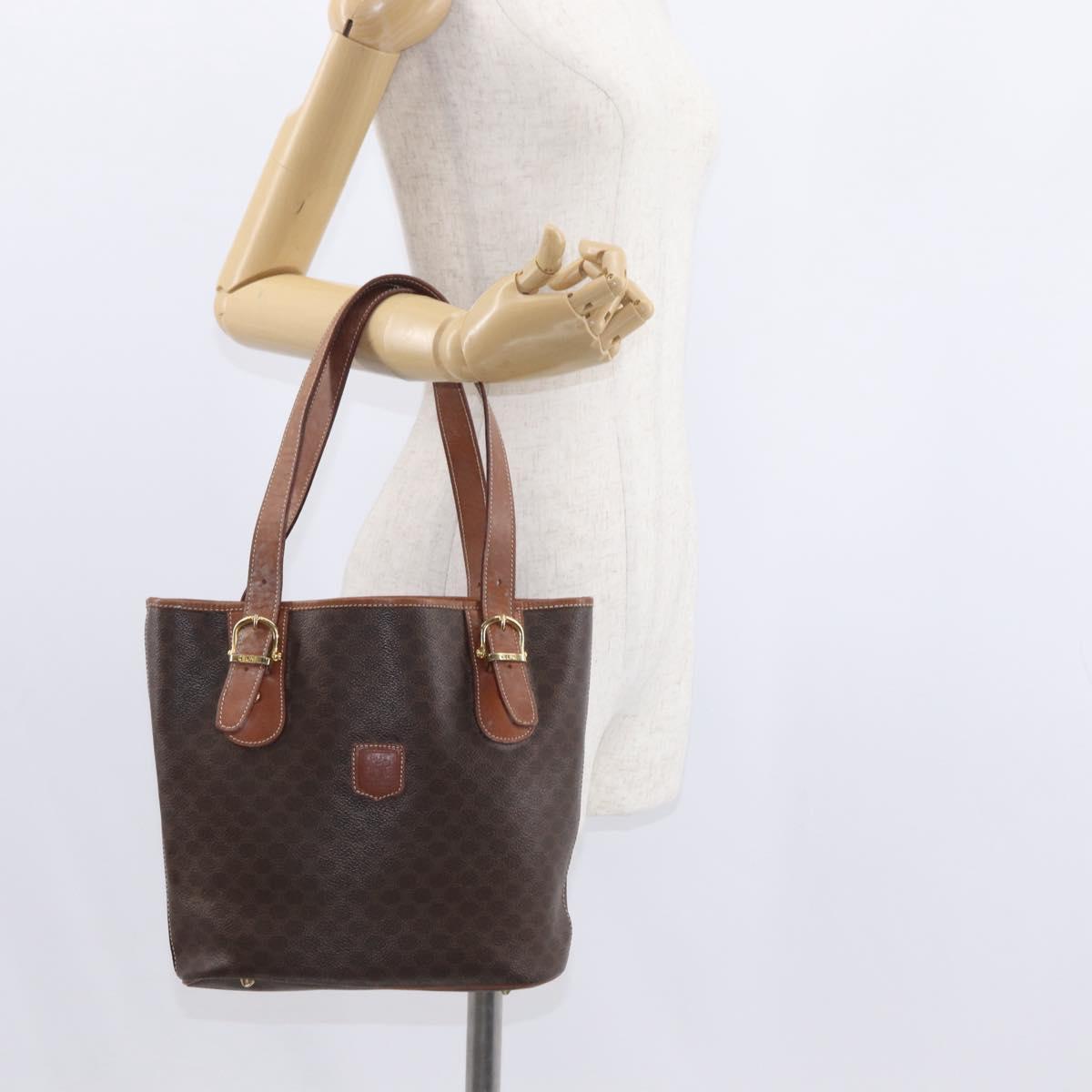 CELINE Macadam Canvas Tote Bag PVC Brown Gold Auth 152149