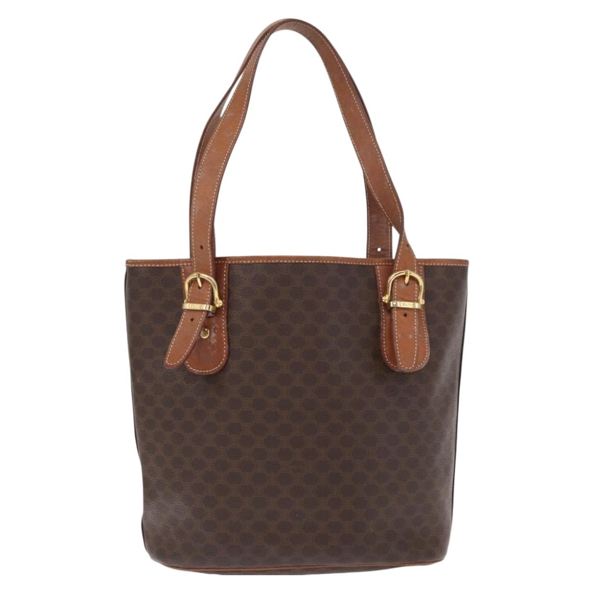 CELINE Macadam Canvas Tote Bag PVC Brown Gold Auth 152149