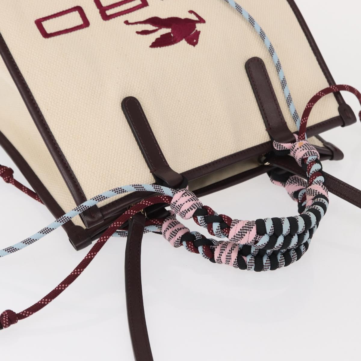 ETRO Tote Bag Canvas 2way White Gold Auth 152152