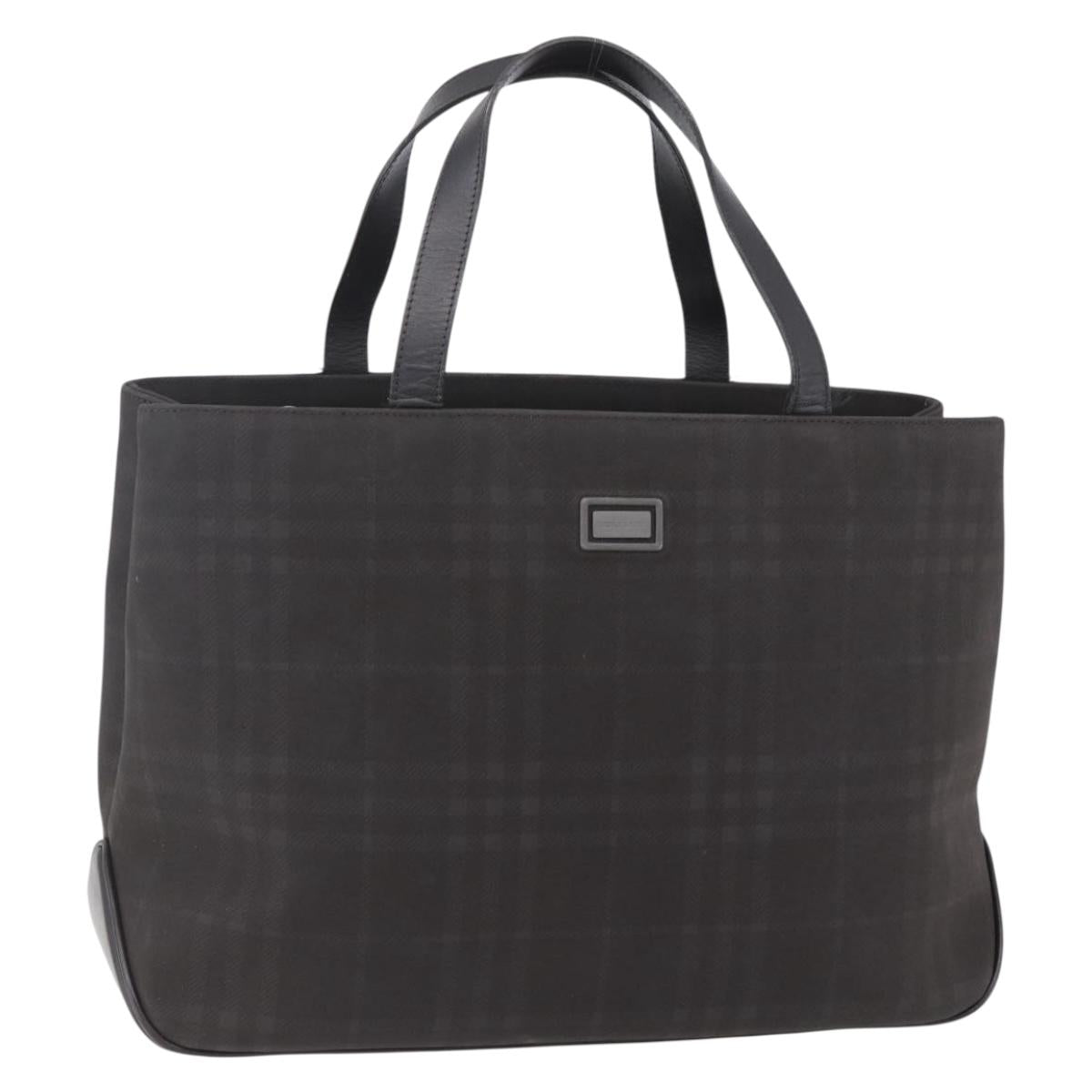 BURBERRY Nova Check Hand Bag PVC Brown Silver Auth 152155