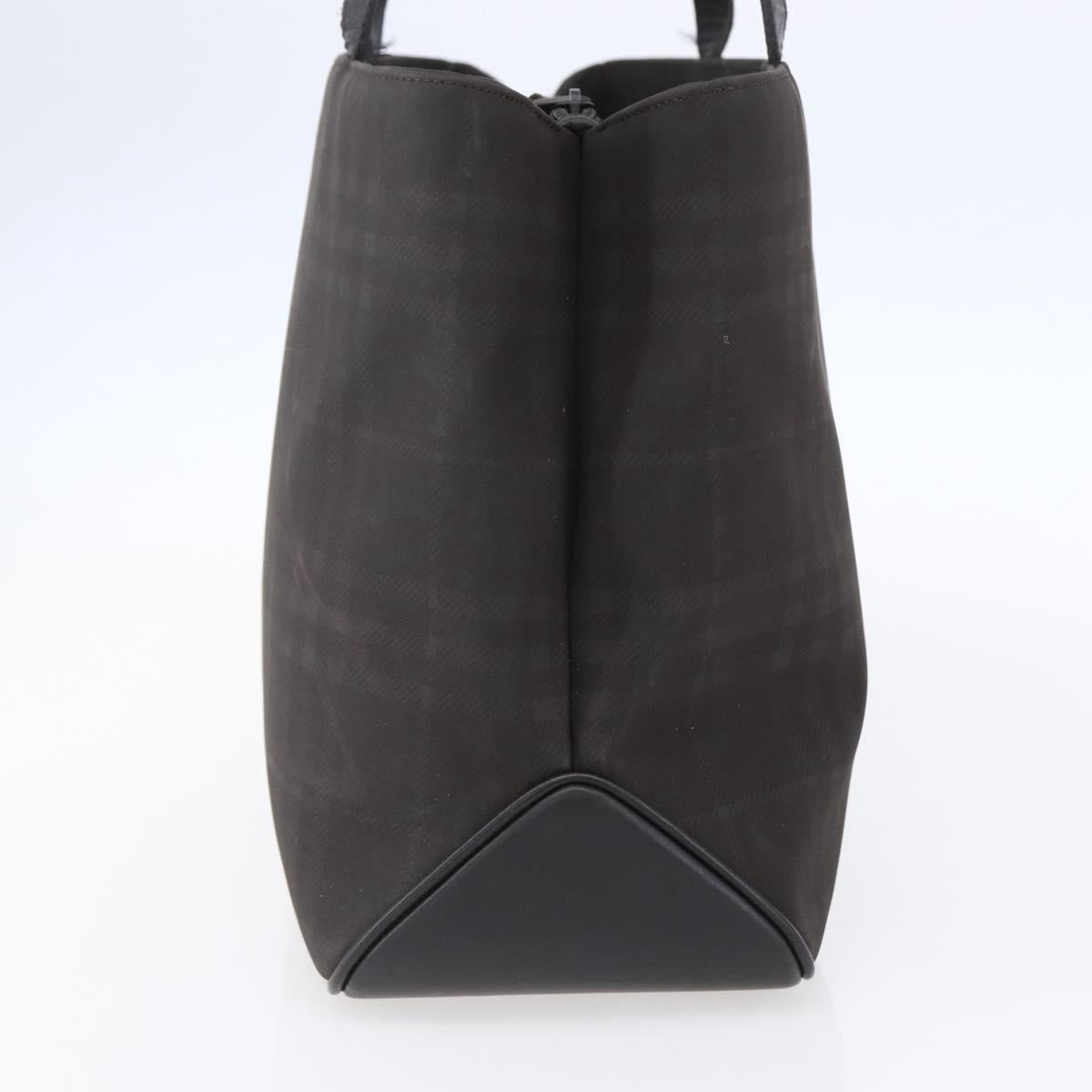 BURBERRY Nova Check Hand Bag PVC Brown Silver Auth 152155