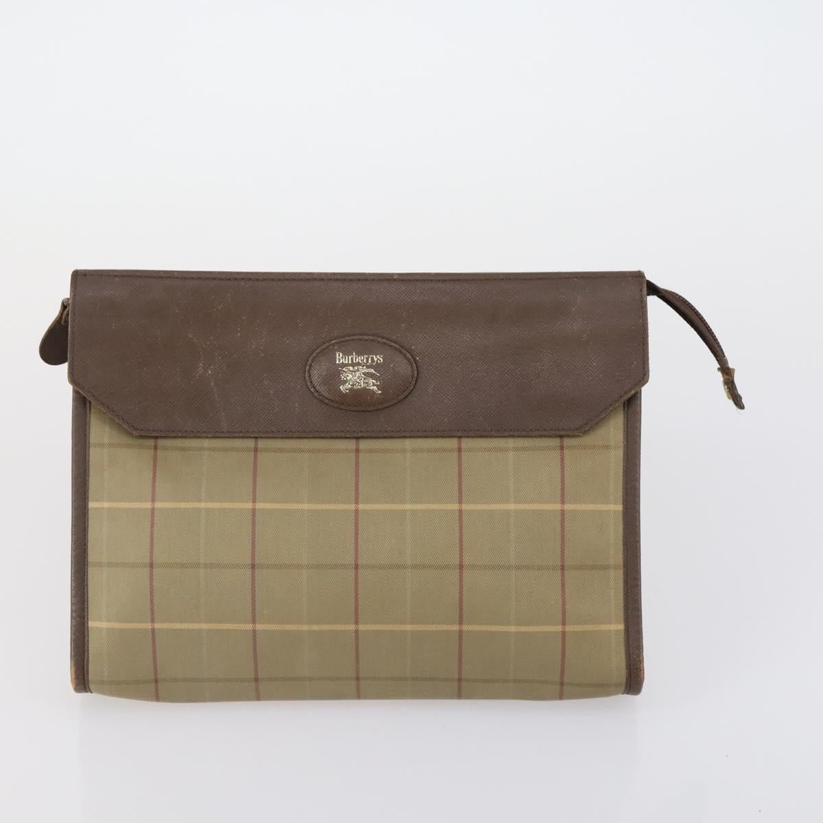 BURBERRY Nova Check Clutch Bag Canvas 2 Set Beige Auth 152161