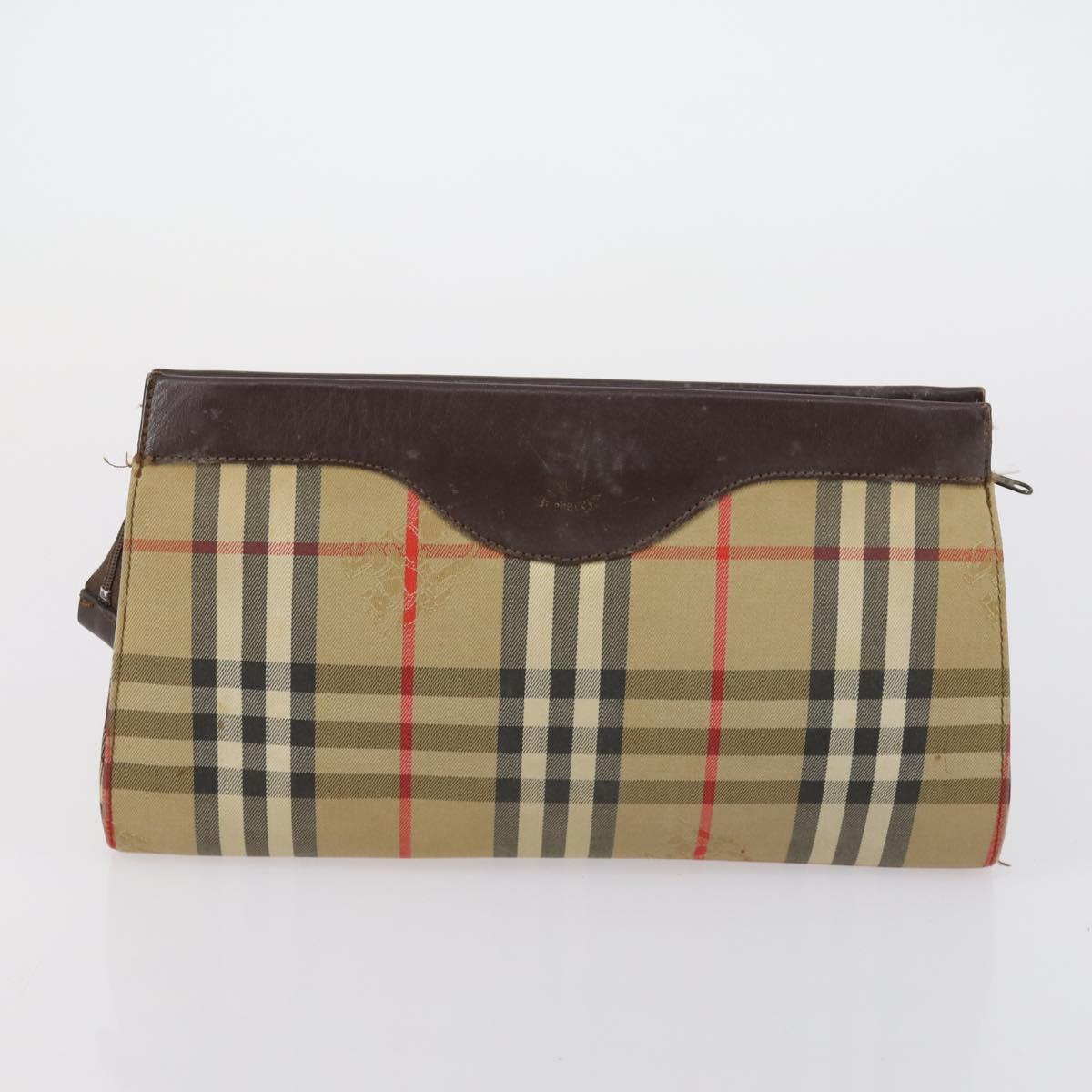 BURBERRY Nova Check Clutch Bag Canvas 2 Set Beige Auth 152161