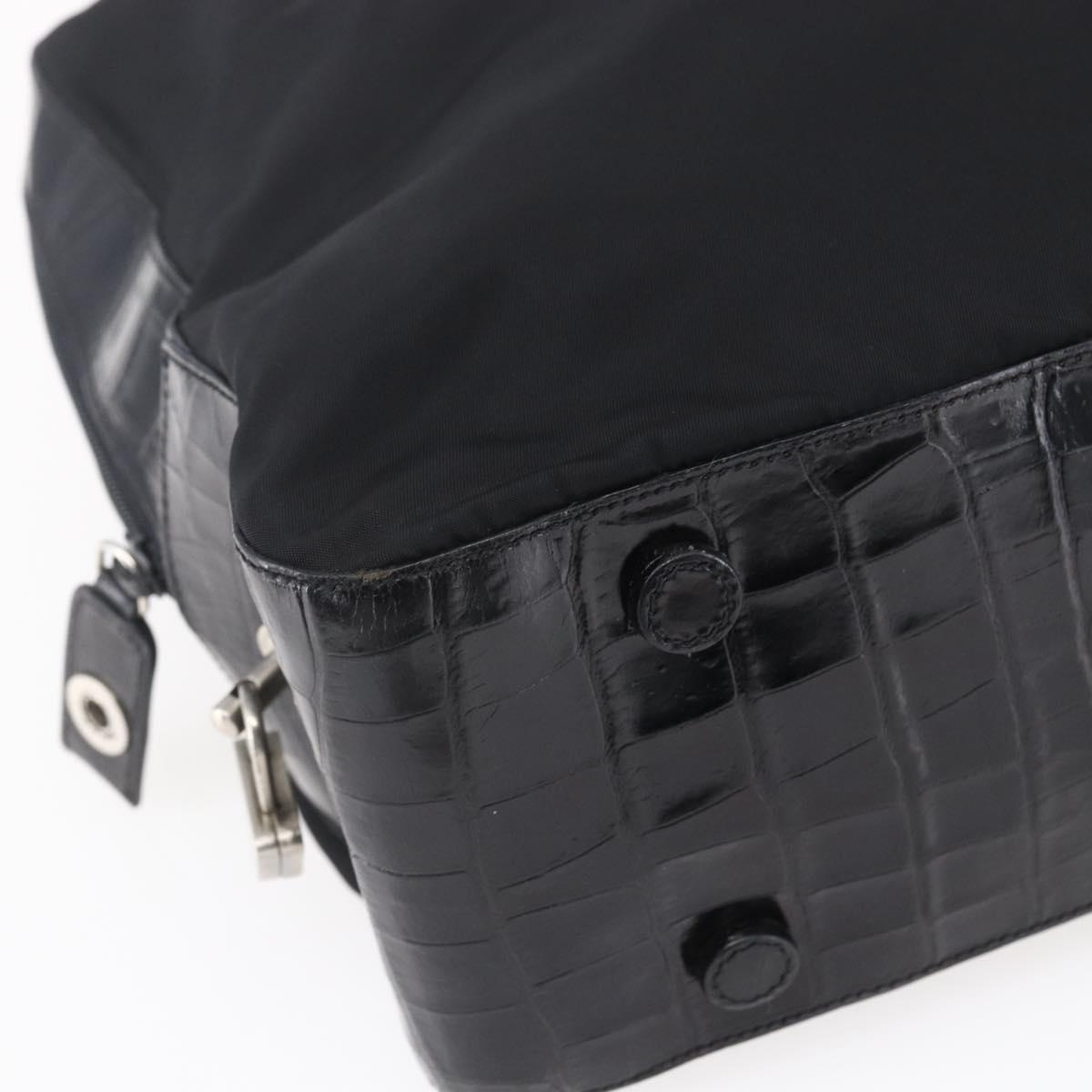 PRADA Shoulder Bag Nylon Leather Black Silver Auth 152167