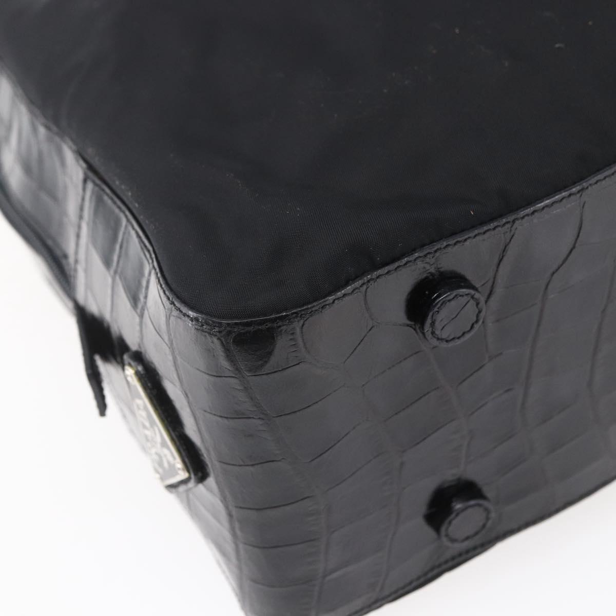 PRADA Shoulder Bag Nylon Leather Black Silver Auth 152167