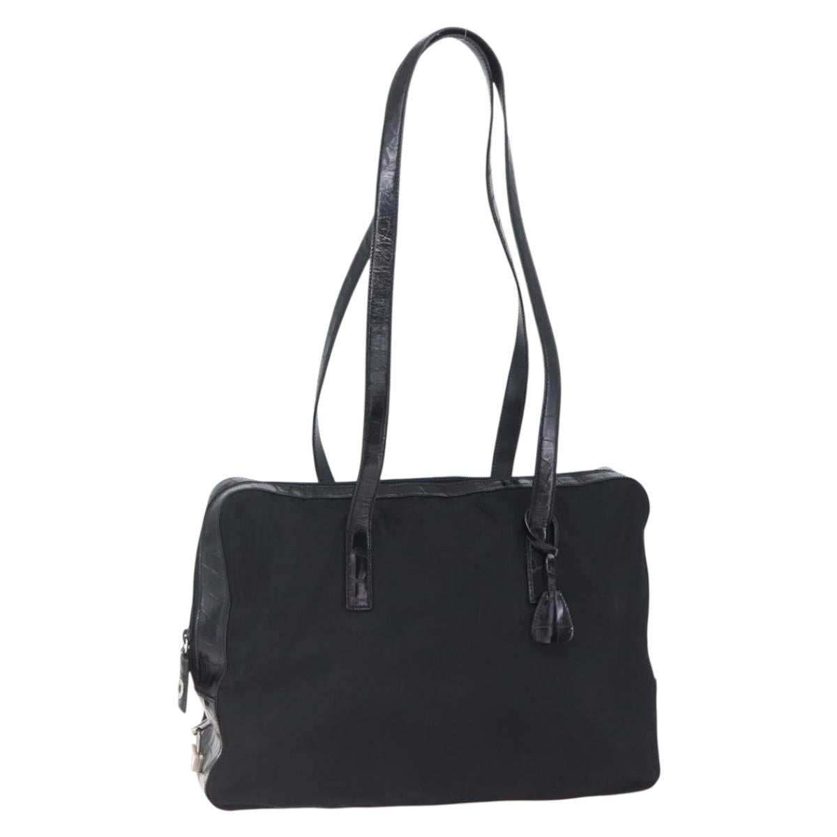 PRADA Shoulder Bag Nylon Leather Black Silver Auth 152167