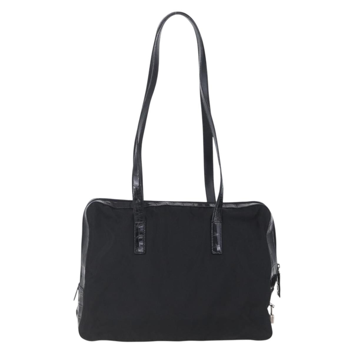 PRADA Shoulder Bag Nylon Leather Black Silver Auth 152167