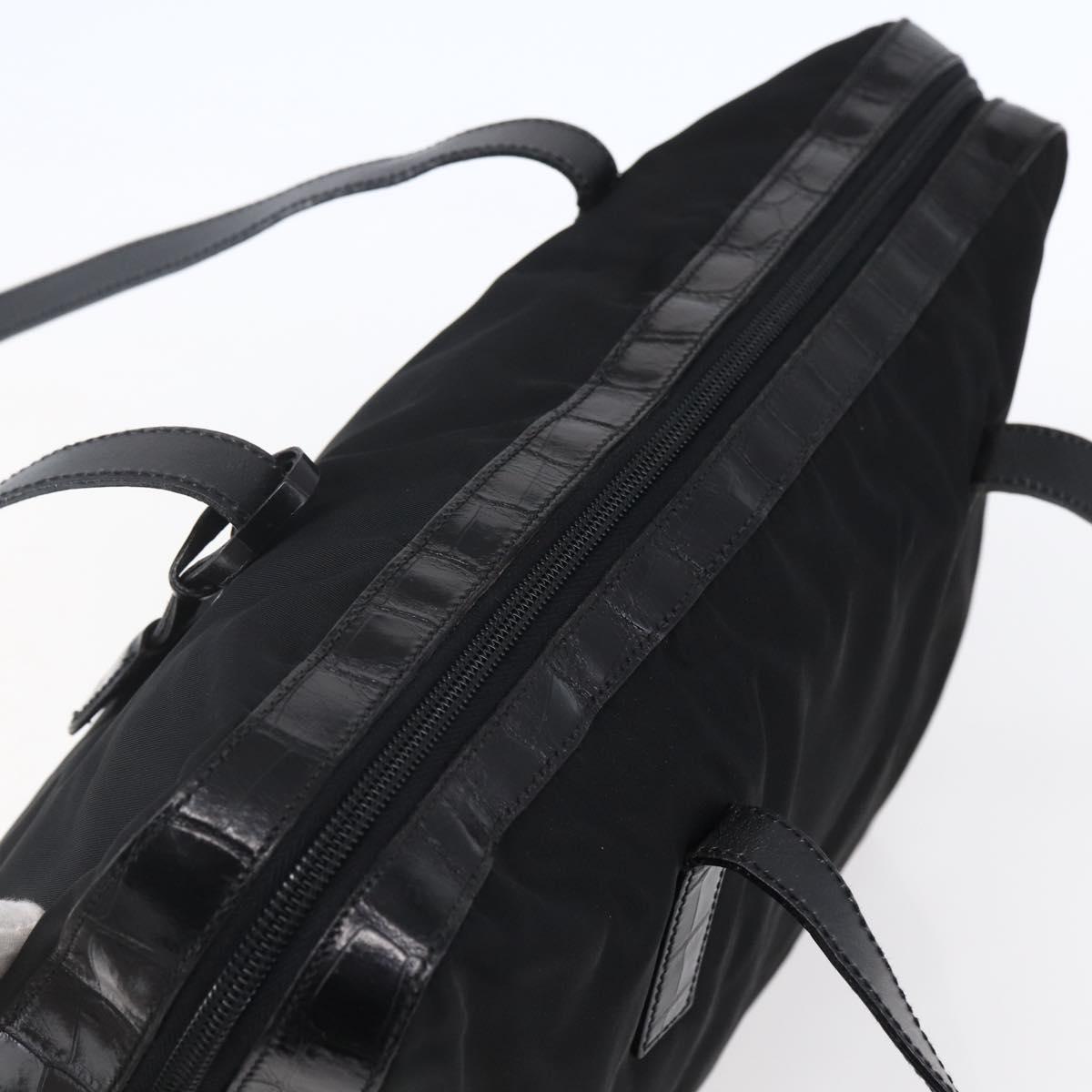 PRADA Shoulder Bag Nylon Leather Black Silver Auth 152167