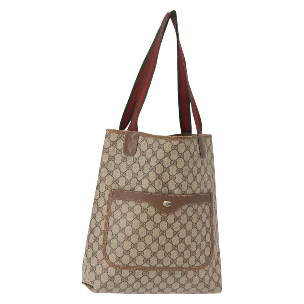 GUCCI GG Supreme Web Sherry Line Tote Bag PVC Beige 39 02 003 Auth 152169