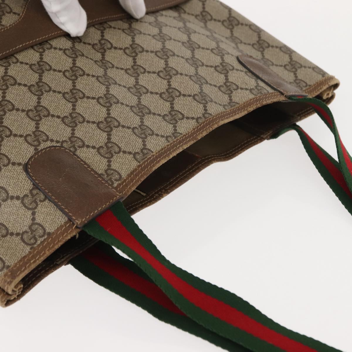 GUCCI GG Supreme Web Sherry Line Tote Bag PVC Beige 39 02 003 Auth 152169