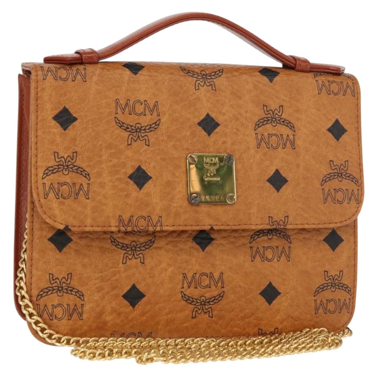 MCM Logogram Vicetos Shoulder Bag PVC Leather Brown Gold Auth 152173A