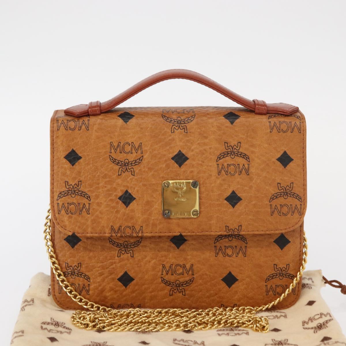 MCM Logogram Vicetos Shoulder Bag PVC Leather Brown Gold Auth 152173