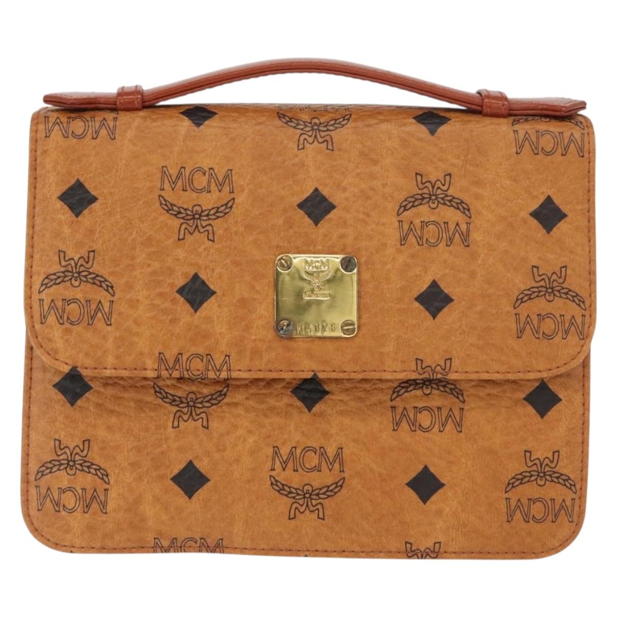 MCM Logogram Vicetos Shoulder Bag PVC Leather Brown Gold Auth 152173