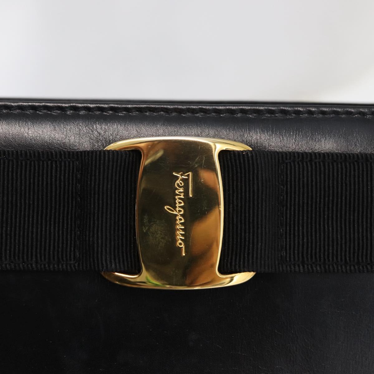 Salvatore Ferragamo Shoulder Bag Leather Gold Black Auth 152176