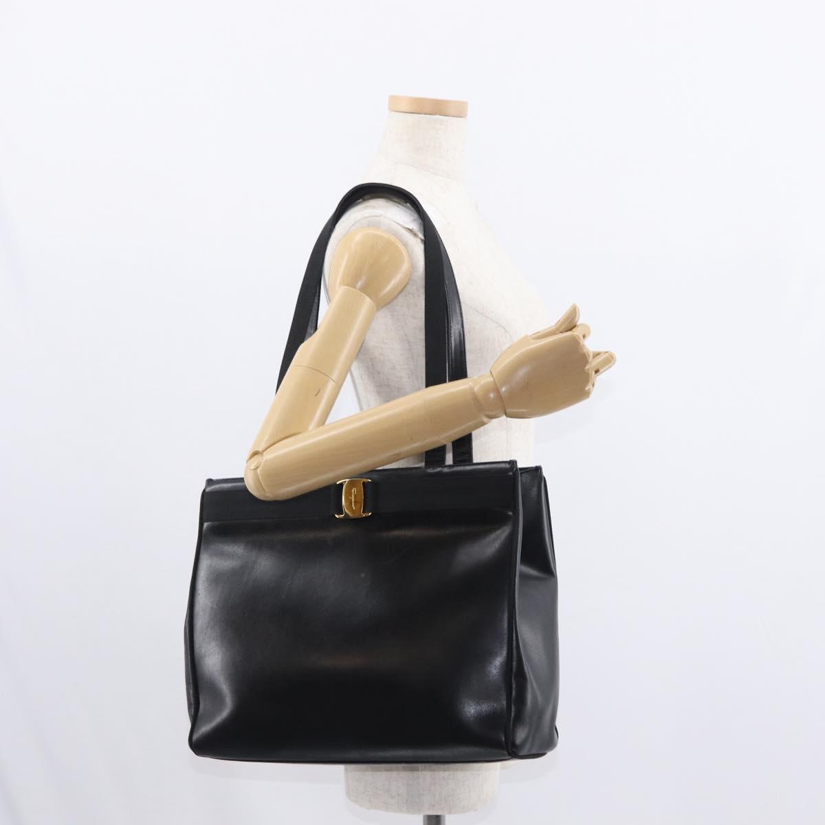 Salvatore Ferragamo Shoulder Bag Leather Gold Black Auth 152176