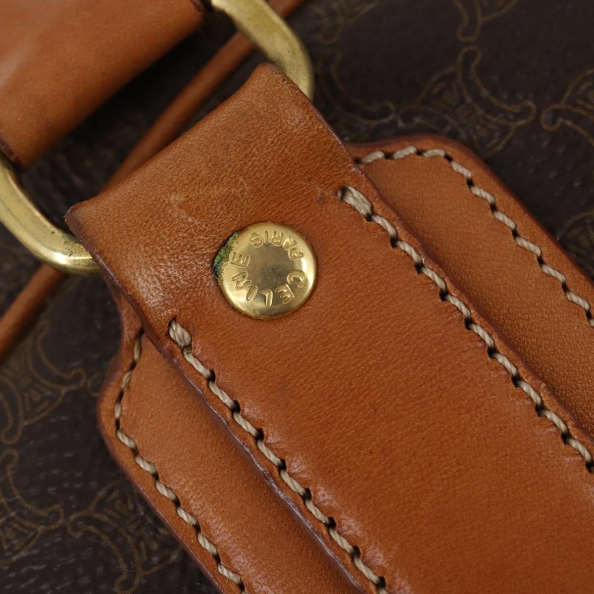 CELINE Macadam Canvas Boston Bag PVC 2way Brown Gold Auth 152179