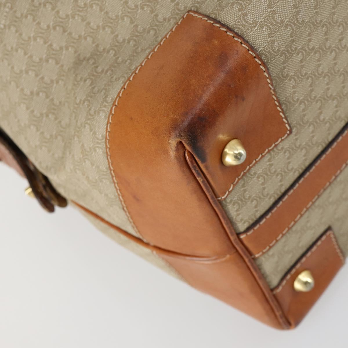 CELINE Macadam Canvas Boston Bag PVC Beige Gold Auth 152180