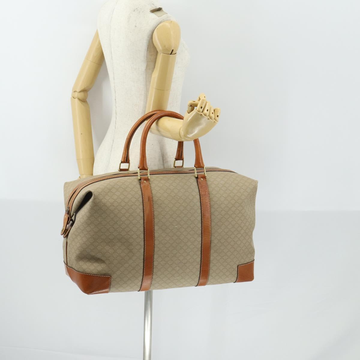 CELINE Macadam Canvas Boston Bag PVC Beige Gold Auth 152180