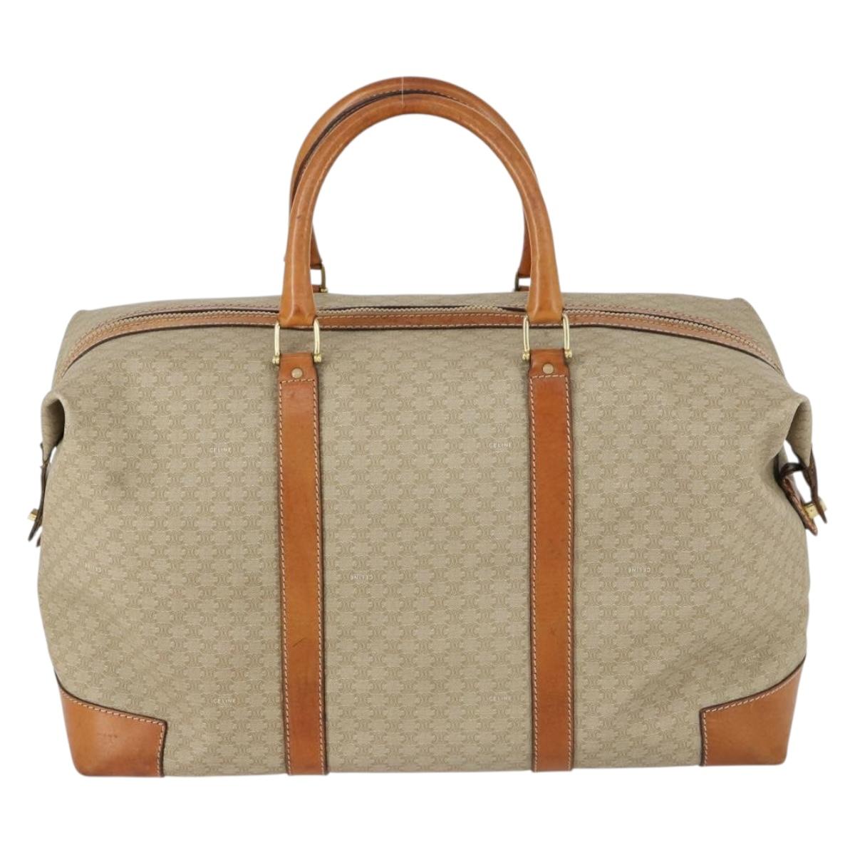 CELINE Macadam Canvas Boston Bag PVC Beige Gold Auth 152180