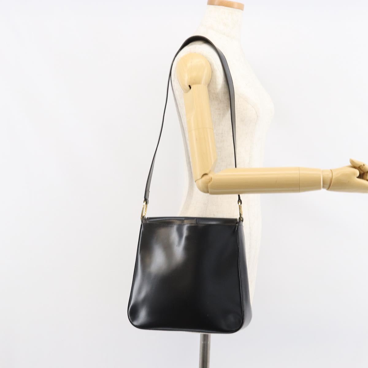 Christian Dior Shoulder Bag Leather Black Gold Auth 152185