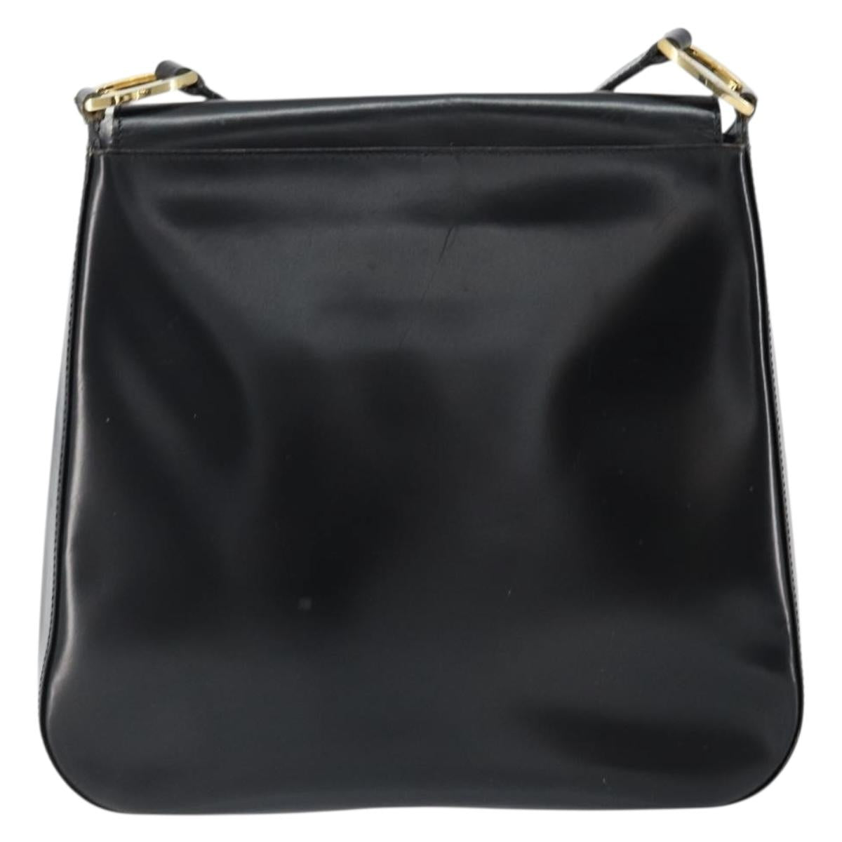 Christian Dior Shoulder Bag Leather Black Gold Auth 152185