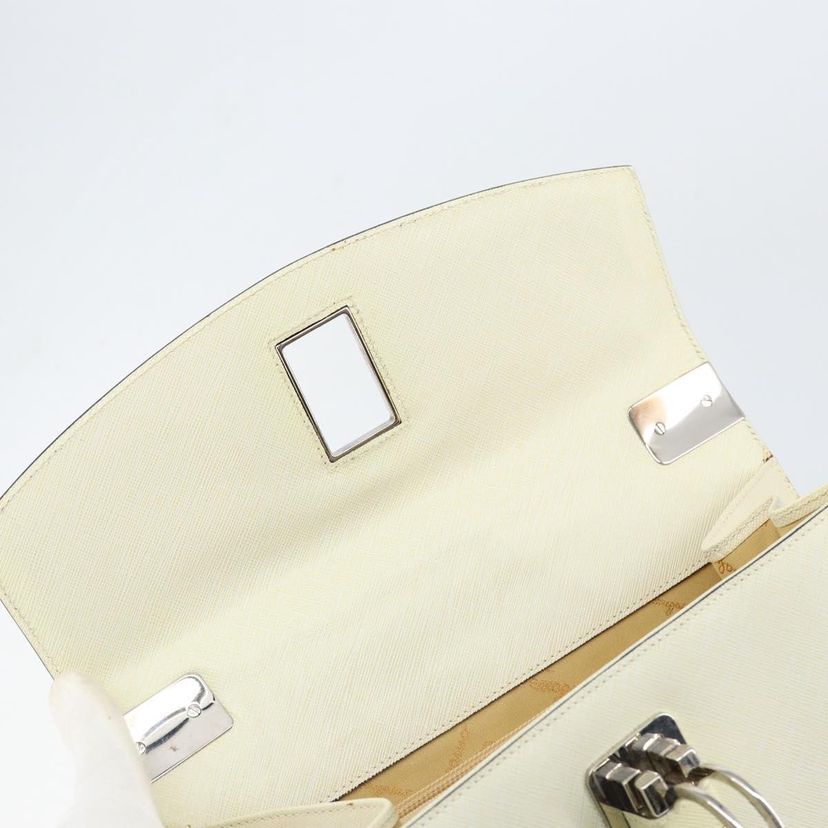 Salvatore Ferragamo Hand Bag Leather White Silver Auth 152186