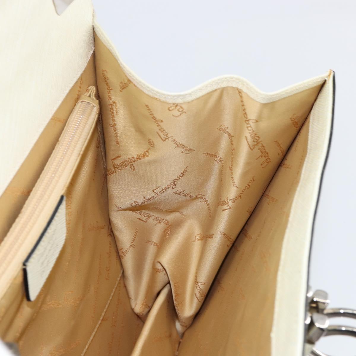 Salvatore Ferragamo Hand Bag Leather White Silver Auth 152186