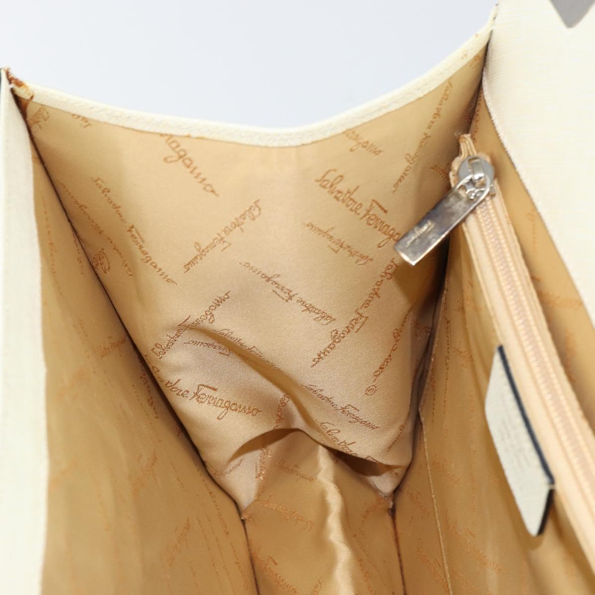 Salvatore Ferragamo Hand Bag Leather White Silver Auth 152186