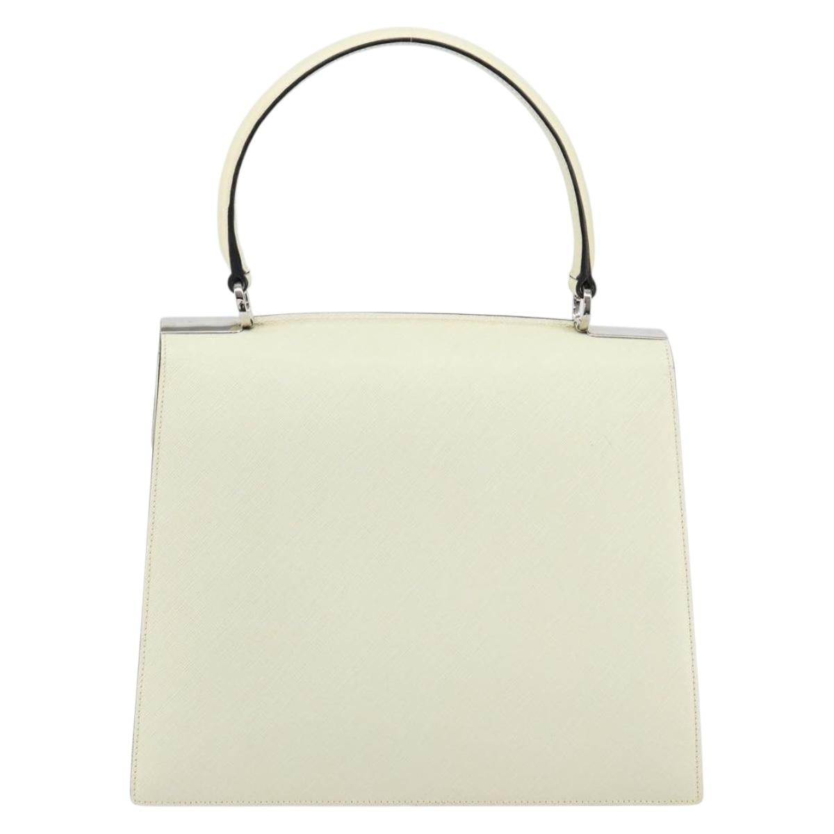 Salvatore Ferragamo Hand Bag Leather White Silver Auth 152186
