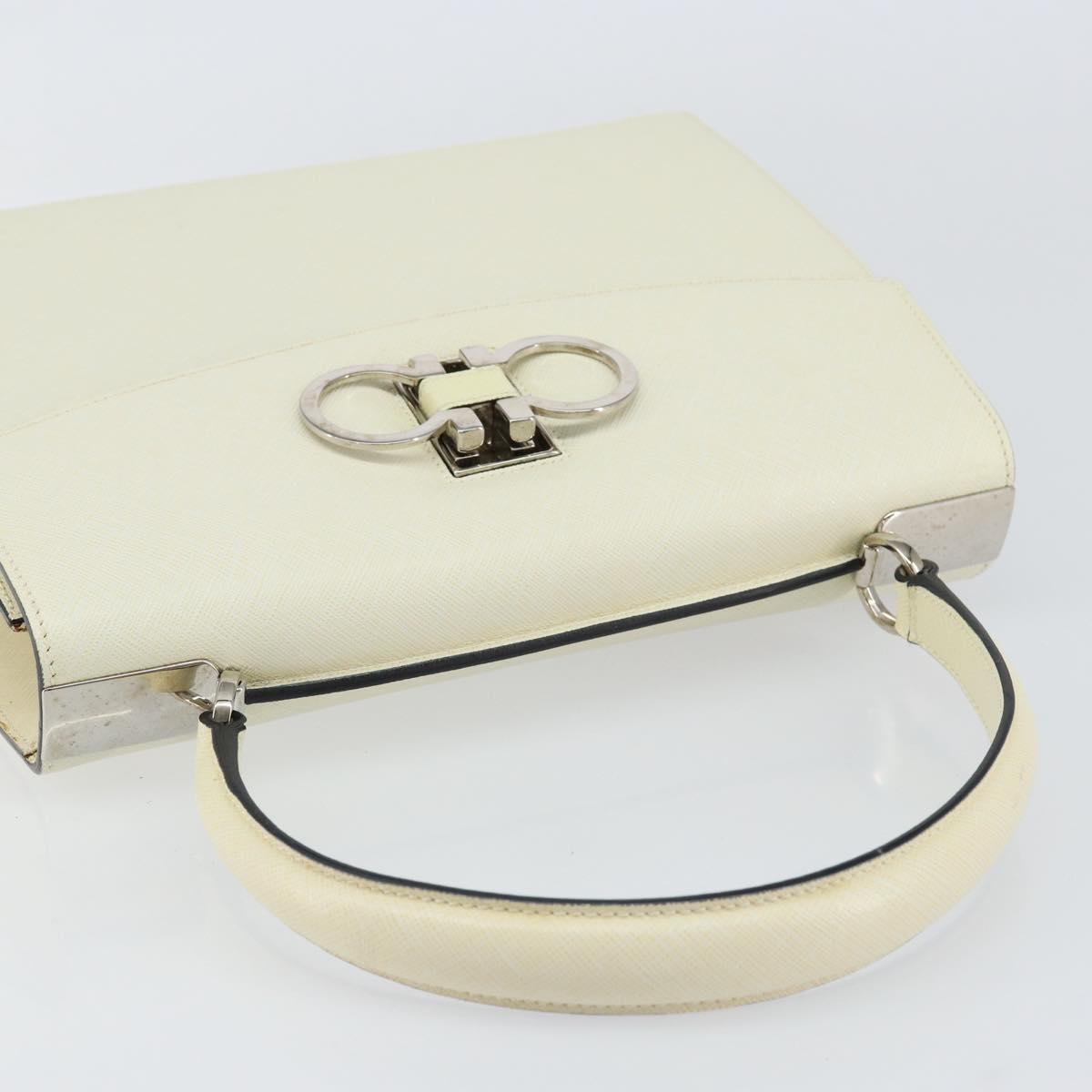 Salvatore Ferragamo Hand Bag Leather White Silver Auth 152186