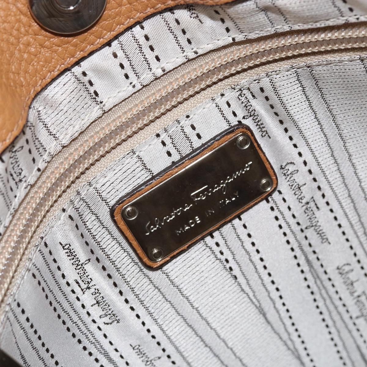 Salvatore Ferragamo Gancini Shoulder Bag Leather Brown Silver Auth 152196