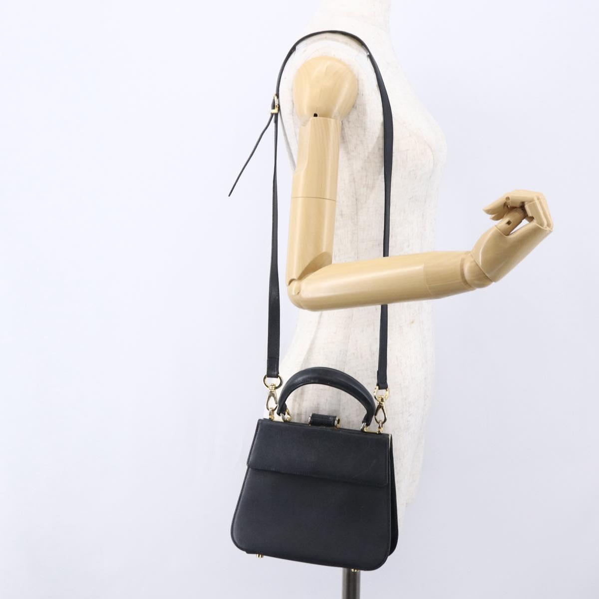 Salvatore Ferragamo Hand Bag Leather 2way Black Gold Auth 152197